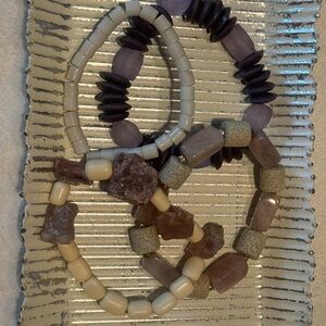 Elegant Purple and Cream Beaded Bracelet Set